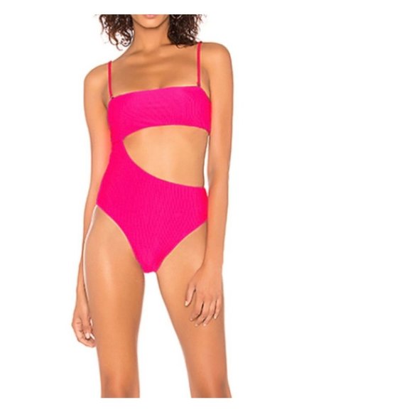 Frankies Bikinis One Piece Cutout Ribbed Hot Pink Color Sz S